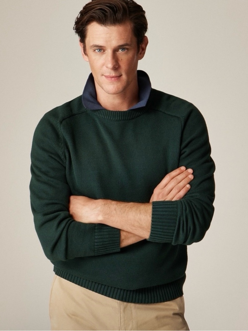 J Crew Heritage Cotton Crewneck Sweater Green Size Large